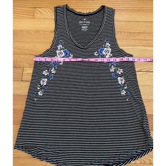 American Eagle Womens Soft & Sexy Floral Striped Tank Size S Flowy Dark Fairy‎ - Picture 5 of 12